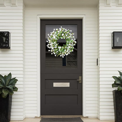 Sggvecsy Spring Summer Wreath for Front Door 22 Inch Artificial White Flower with White Tulips Greenery Leaves Lavender for All Seasons Home Farmhouse Indoor Outdoor Wall Decor