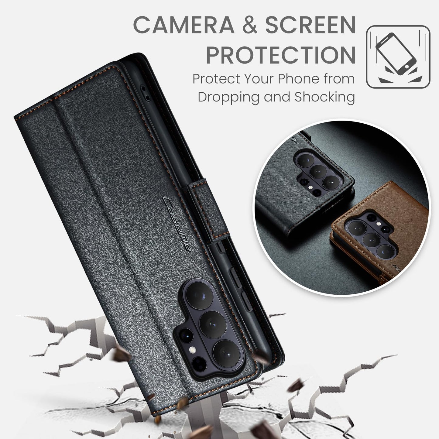 SINIANL Compatible with Samsung Galaxy S26 Ultra Wallet Case with Card Holder, Women Men Flip Cover with RFID Blocking Magnetic Clasp Kickstand Leather Book Folio Case for Galaxy S26 Ultra Black