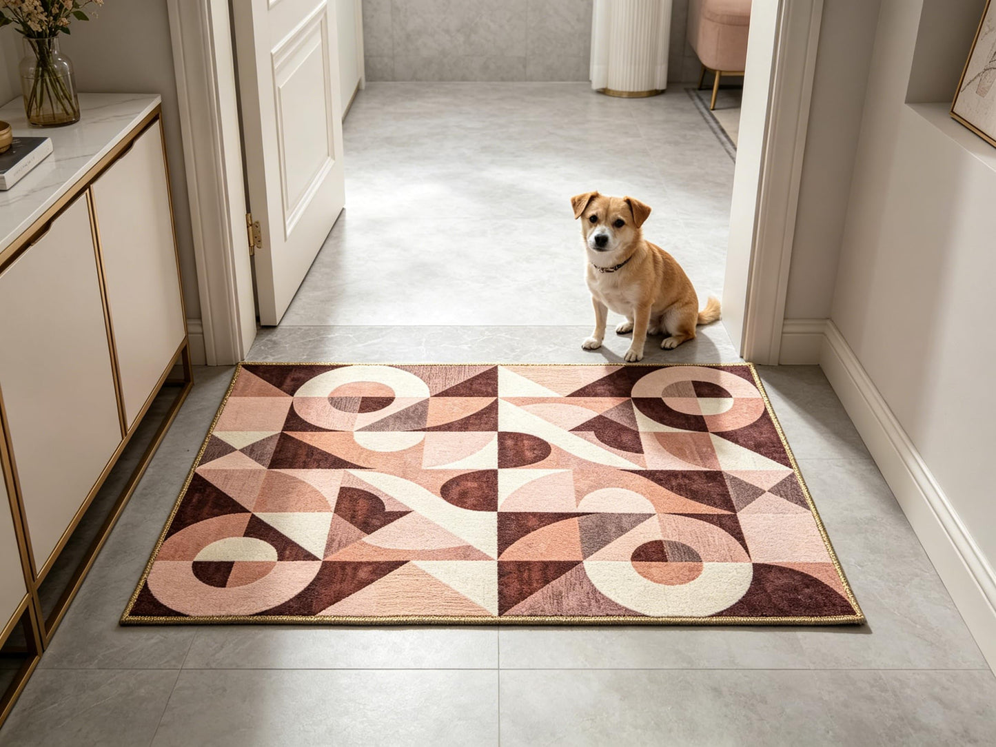 MixOra Modern Abstract Entry Rug Kitchen Bedroom Bathroom Door Mat Indoor Entrance 2X3 Front Porch Rugs Washable, Non-Slip Pink Thin Print Small Throw Carpet for Nursery Kids