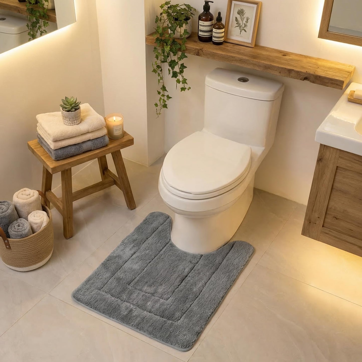 GRANNY SAYS Bathroom Toilet Rugs U Shaped, Bath Mats for Bath, Bathroom Rugs Non Slip Washable, Absorbent Microfiber Toilet Mat, Soft Plush Shaggy Bath Carpet, 20" x 24", Deep Gray