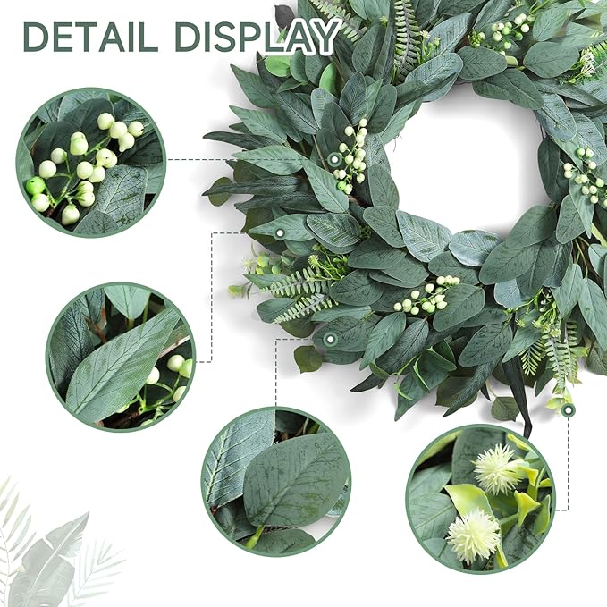 24 Inch Handmade Eucalyptus Wreaths for Front Door, Large Artificial Greenery Spring Summer Wreath, Farmhouse Outdoor Decor All Year Round
