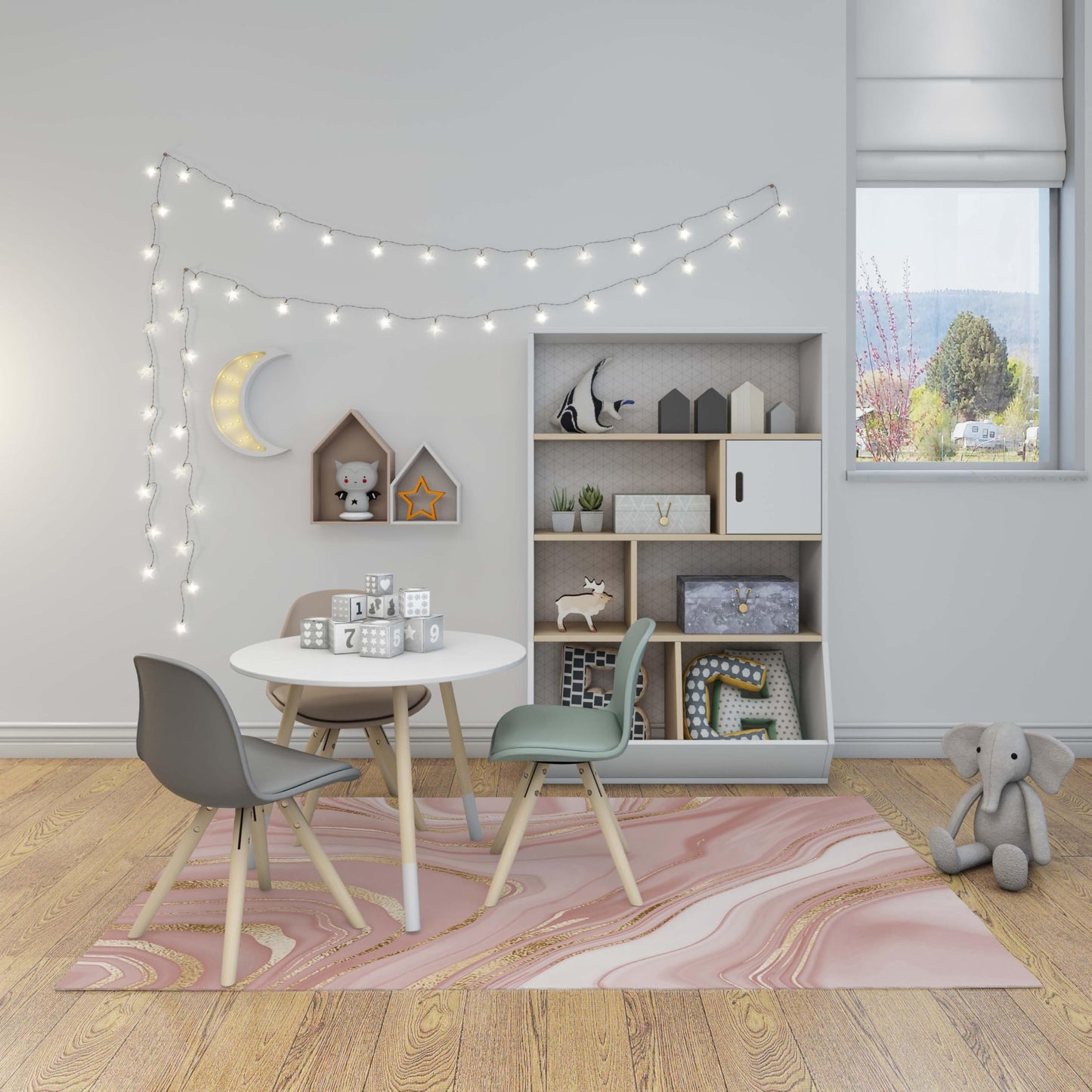 Ansouyi Non-Slip 5x7 ft Area Rugs, Washable Rug Carpet for Living Room, Pink with Gold Abstract Liquid Marble Home Decor Rugs for Game Room Classroom Bedroom Dining Kindergarten Room