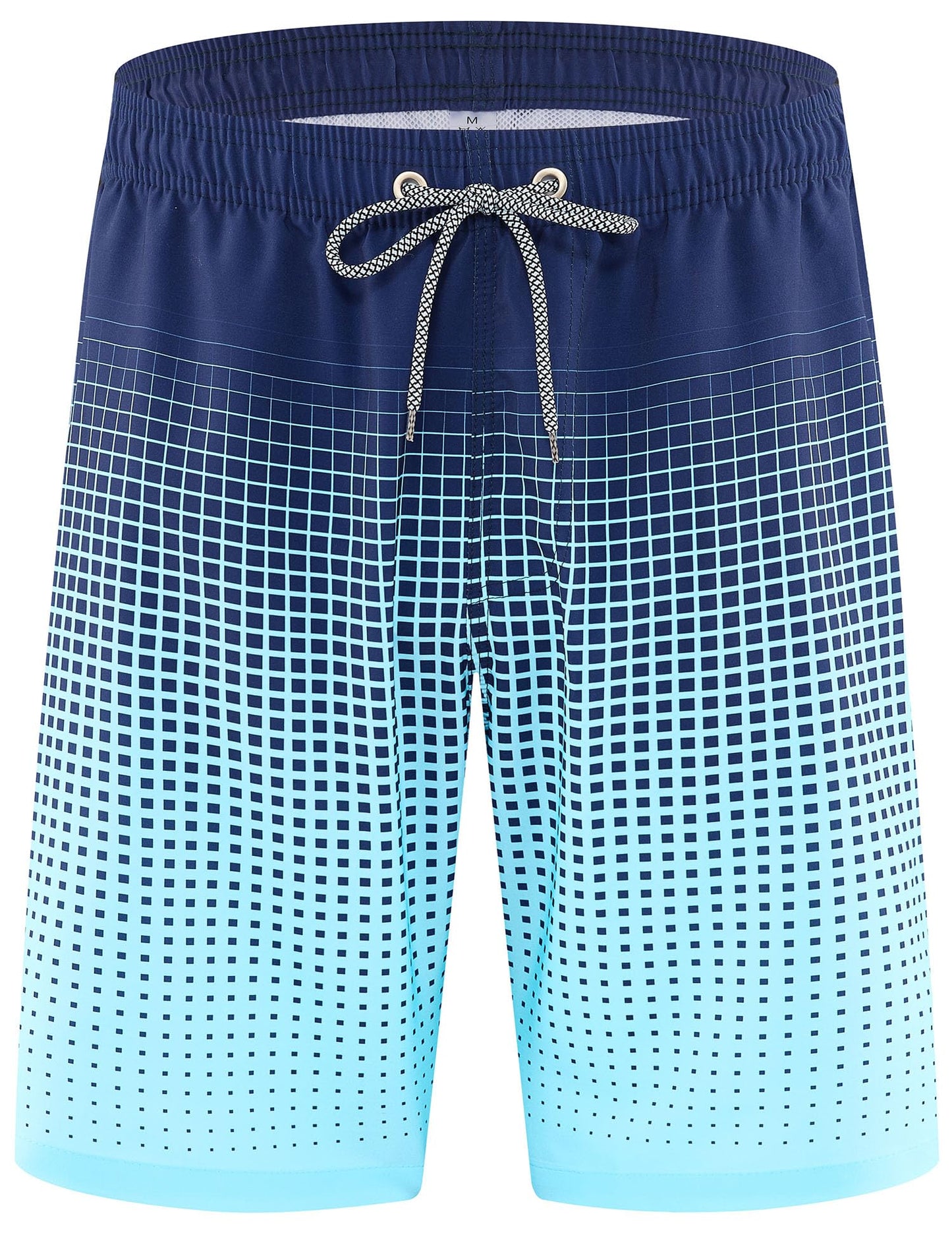 ELETOP Men's Swim Trunks Quick Dry Bathing Suit Swimming Board Shorts Mesh Lining Beach Swimwear Grid Gradient Blue M