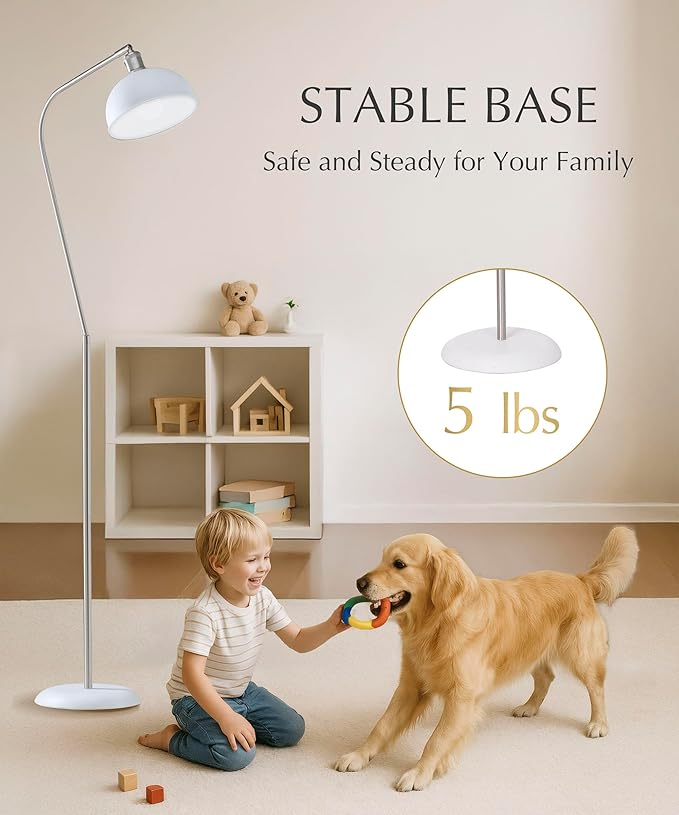 HarvestLand Halo Brass Floor Reading Lamp – Adjustable Pharmacy Floor Lamp with Solid Base, Reading Lamps Floor Standing, White Floor Lamp for Living Room or Over Chair Use, Bedroom, Antique Décor