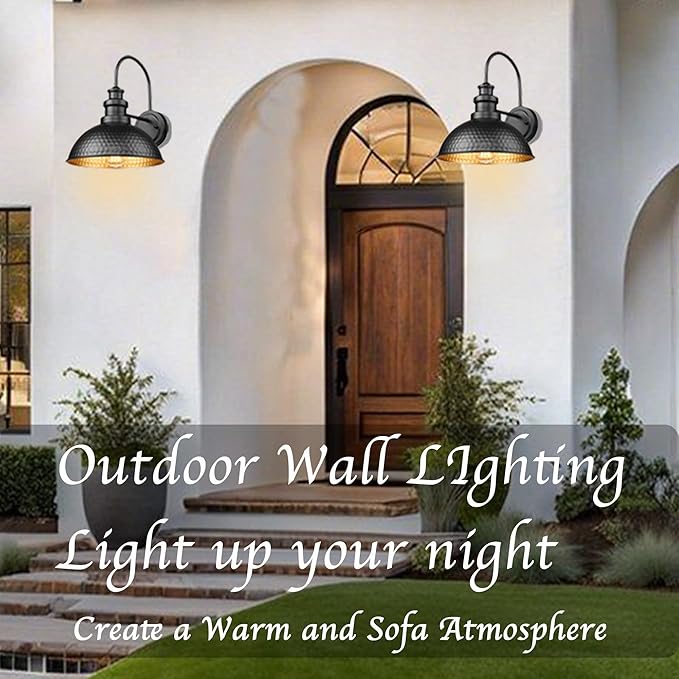 Casia Outdoor Farmhouse Barn Lights, Rustic Outdoor Wall Sconce, Exterior Wall Lights, Front Door Mounted Lighting Fixture,Vintage Gooseneck Lighting (Black, 4 Pack)