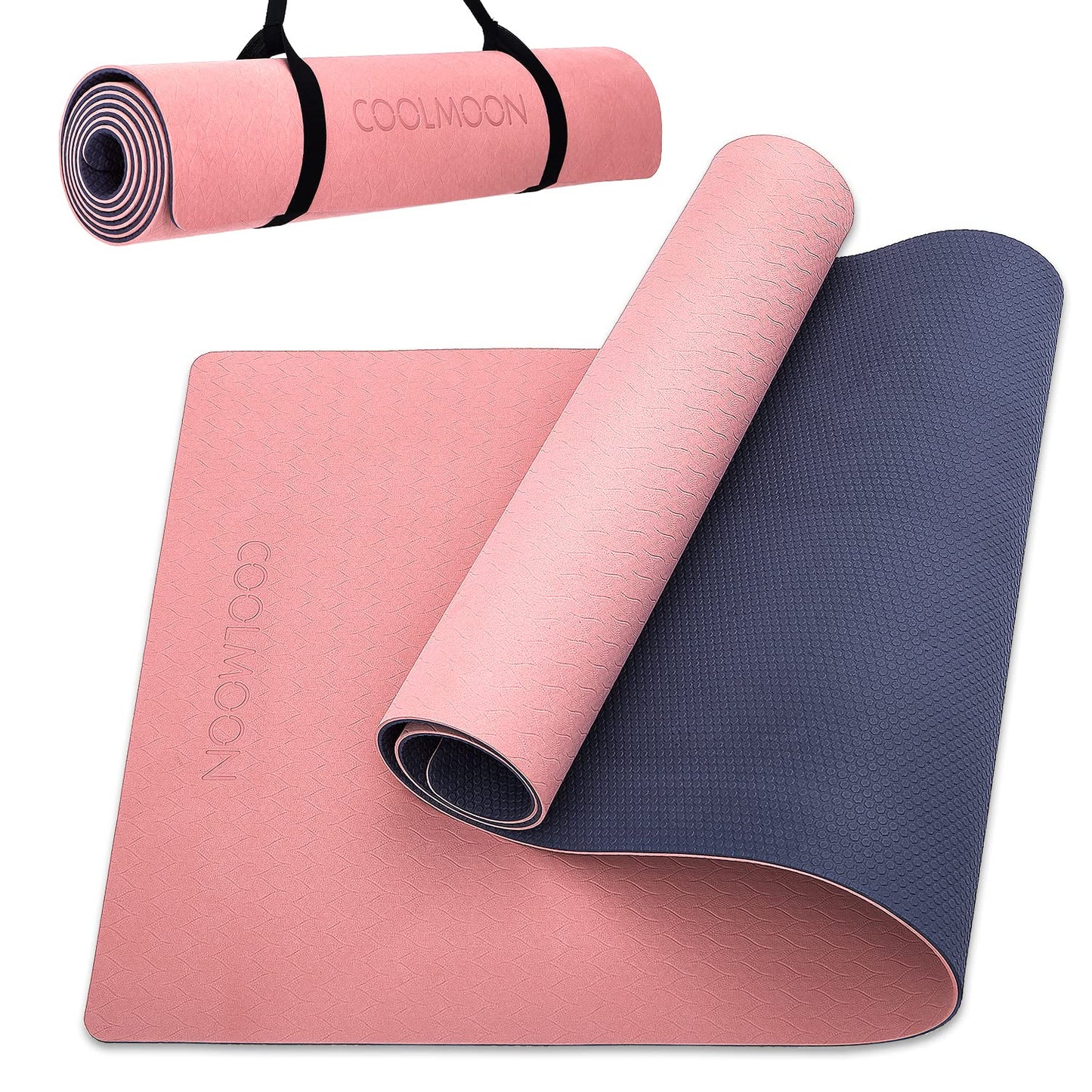 COOLMOON Yoga Mat Non Slip, Anti-Tear 1/4 Thick TPE Yoga Mats for Women and Men, 72"x24" Exercise & Fitness Mat with Carrying Strap, Workout Mats for Yoga, Pilates and Floor Exercise