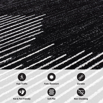 Rugshop Bohemian Stripe Stain Resistant Carpet High Traffic Living Room Kitchen Bedroom Dining Room Large Areas Basement Open Spaces Area Rug 8' x 10' Black