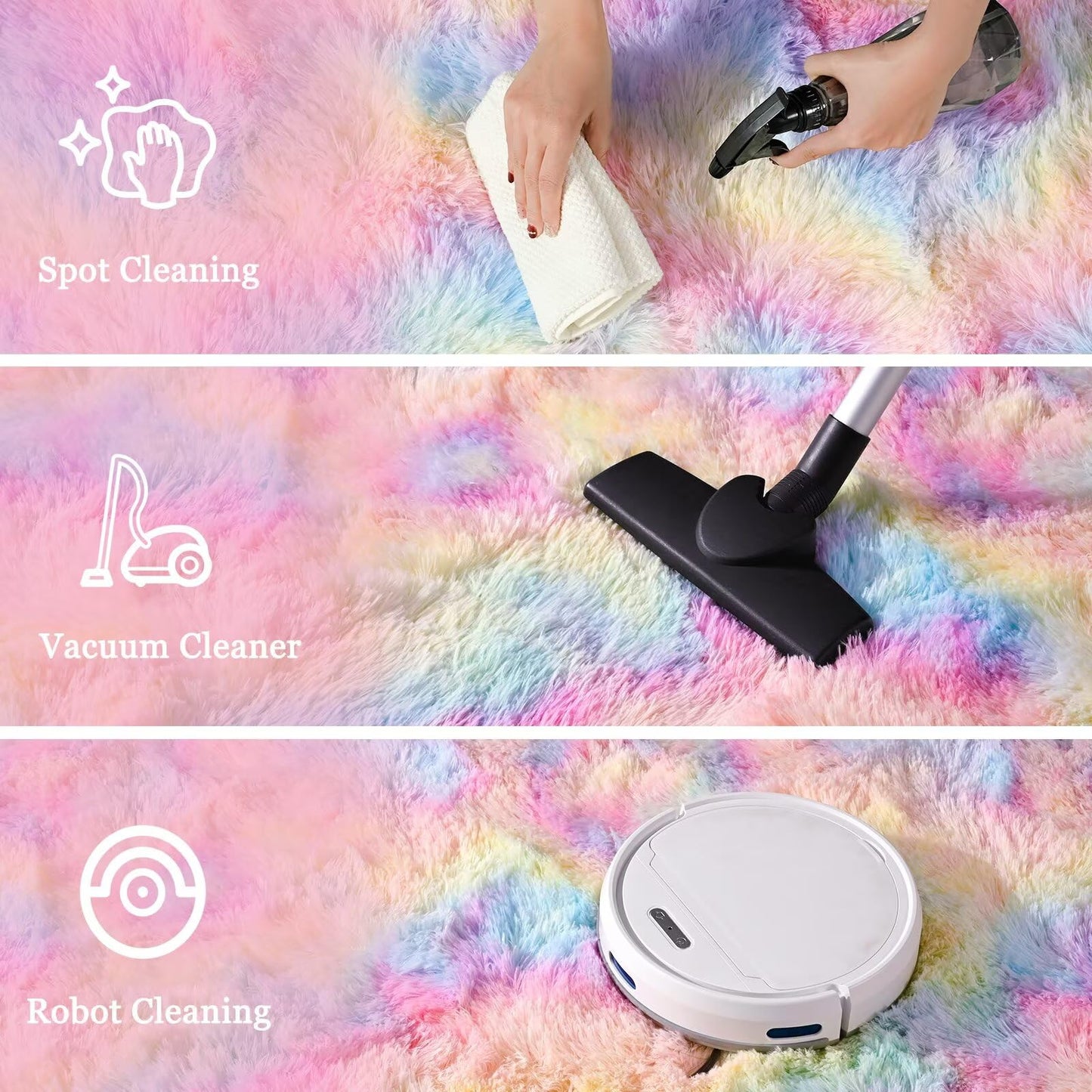 junovo Washable, Non-Slip Area Rug, Soft Rainbow Area Rug for Girl's Room, Children's Play mat, Baby Girl Bedroom Nursery Home Bedroom, 2ft x 3ft Tie-Dyed Rainbow