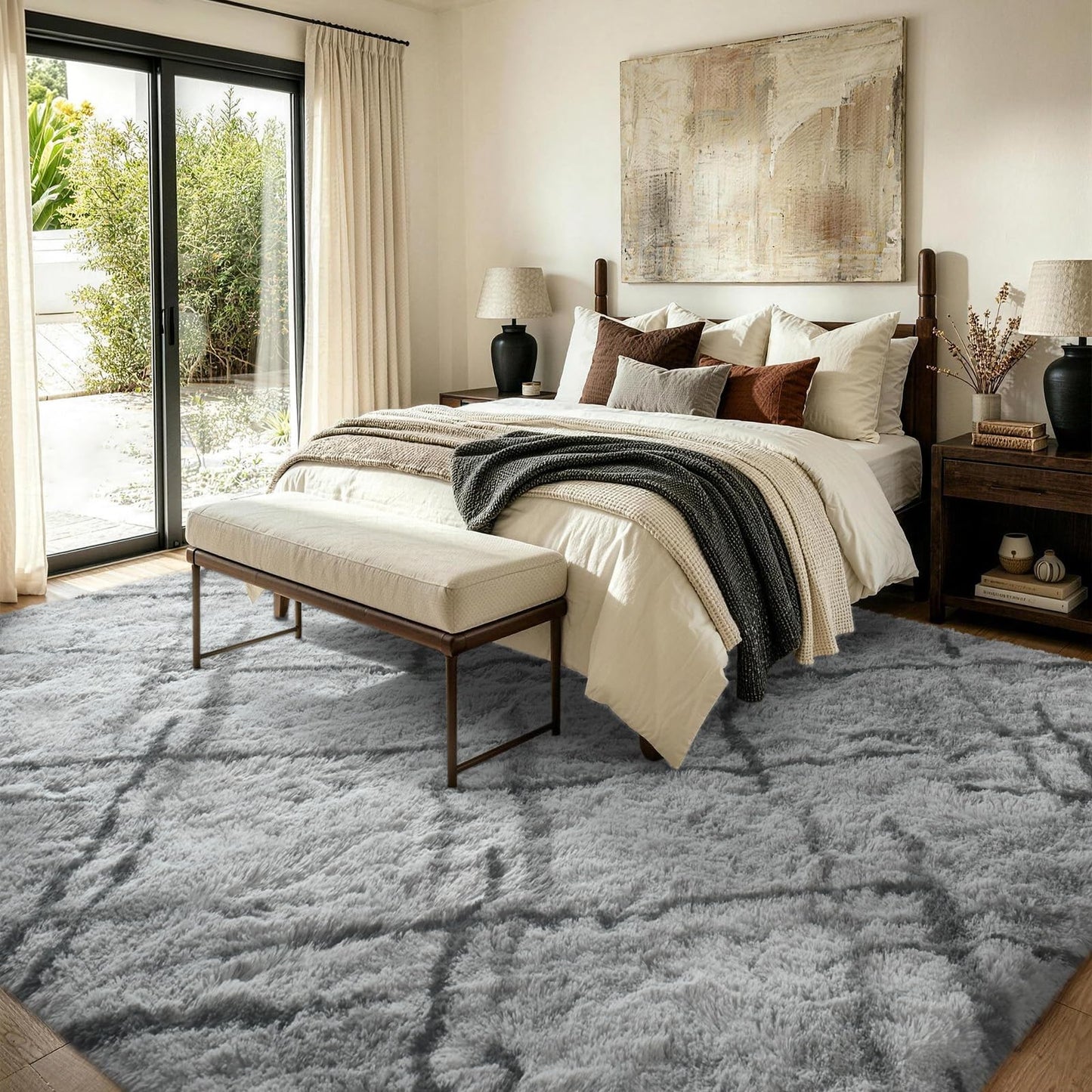 FinRèc Area Rugs for Bedroom Living Room, 4x6 Feet Fluffy Shaggy Rug, Non-Slip Soft Shag Rug for Nursery Kids Room Dorm Room Home Decor, Indoor Plush Floor Carpet Star Grey