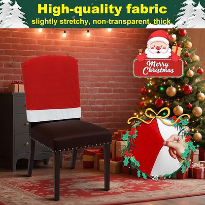 Christmas Chair Covers Hat Chair Back Covers for Xmas Holiday Chair Covers Set of 6, Stretch Parsons Chair Slipcovers Removable Washable kitchen for Home Hotel Banquet Holiday Decoration（6Pcs）