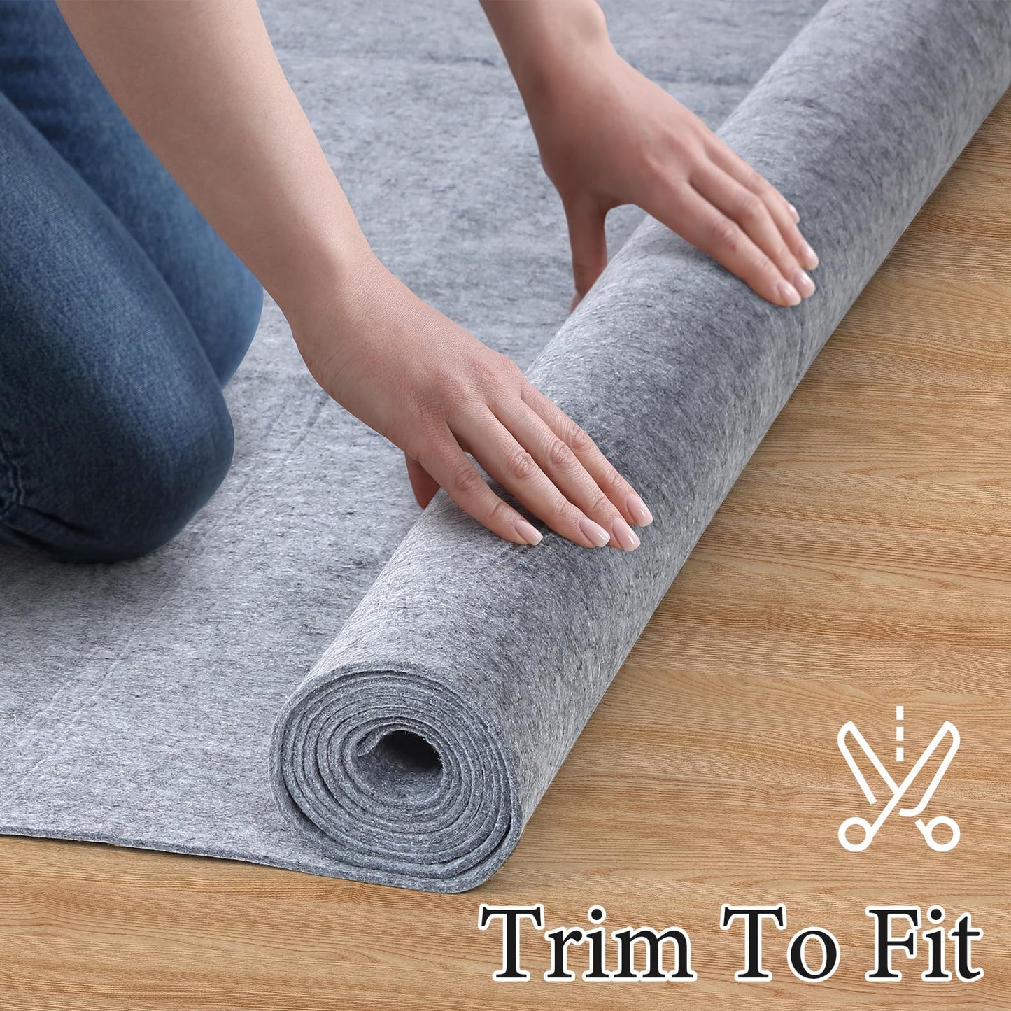 Nuanchu Felt Rug Pad 8x10 Feet, 1/4 Inch Thick Carpet Padding for Hardwood Floors, Grey Under Rug Protector, Floor Cushioning Mat Compatible Grip Underlay