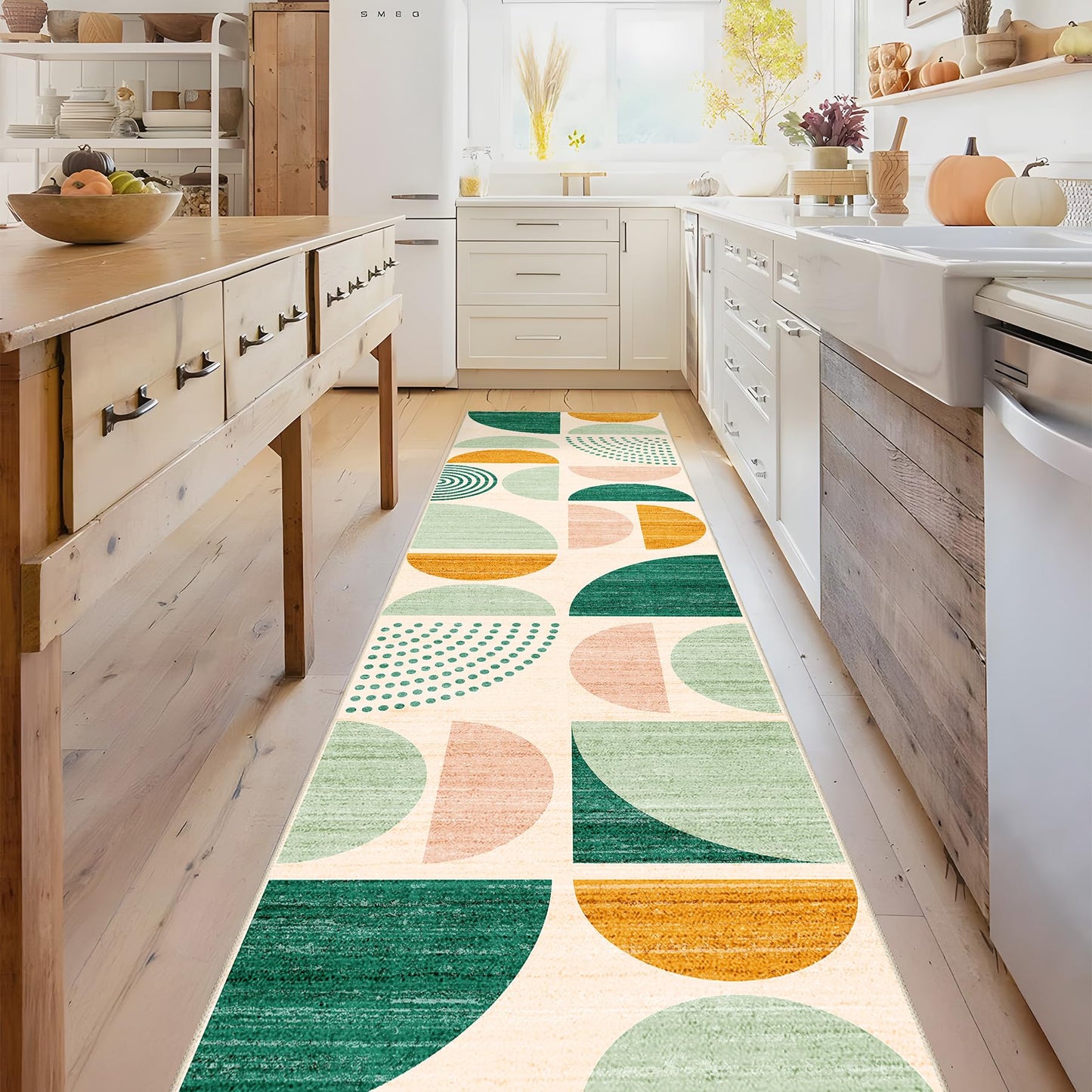 MUJOO Green Runner Rug Washable,Boho 2x8 Area Rugs for Hallways Kitchen Bedroom Entryway Bathroom,Non Slip Carpet Long Mat Indoor,Soft Modern Abstract Sage Green
