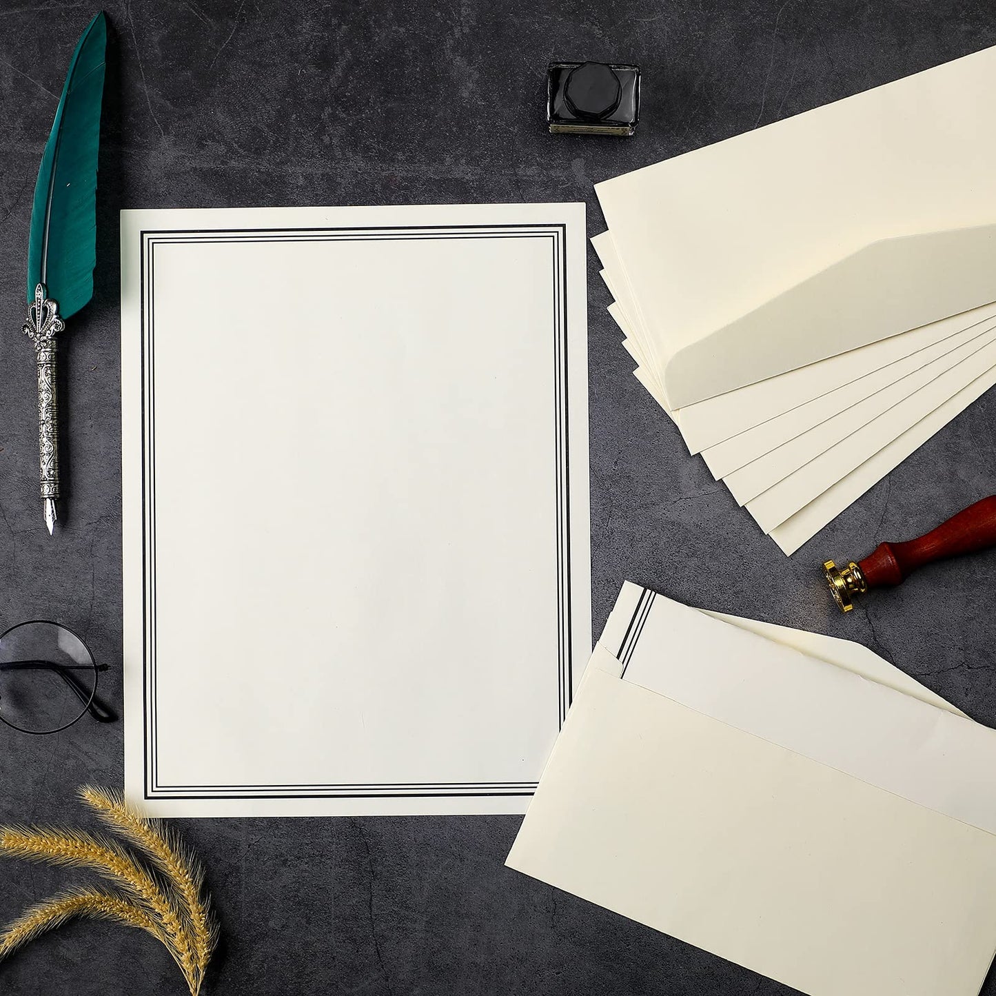 Glenmal 144 Pcs Stationery Paper and Envelopes Set Includes 48 Pcs Vintage Envelopes 96 Pcs Stationary Letter Writing Paper for Office Home Invitation Party Gifts Favors Supplies