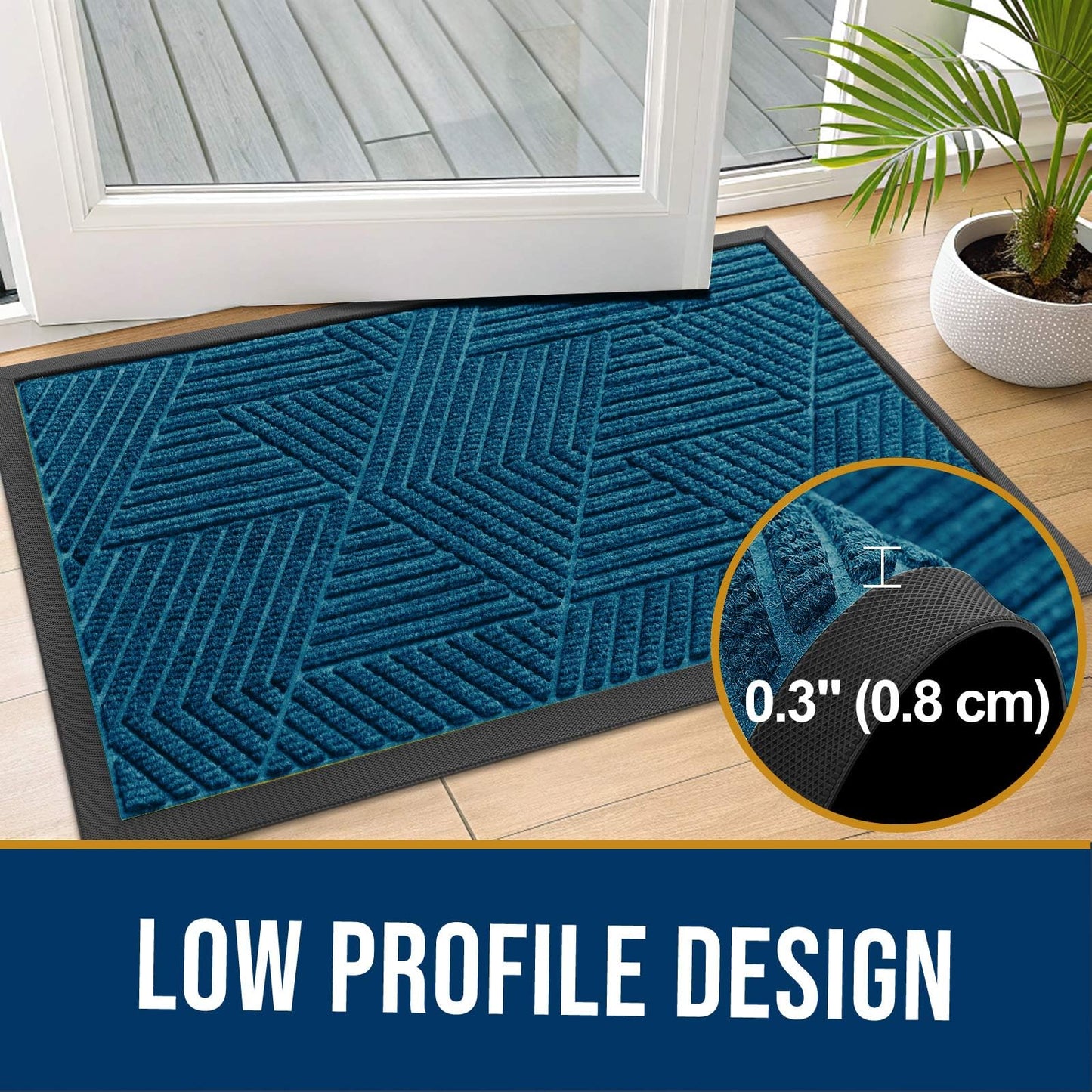 Kitinjoy Front Door Mat Outside Entrance, Sturdy Natural Dirt Trapper, Heavy Duty Rubber Doormat, Low Profile Non-Slip Backing, Easy Clean Floor Mat for Indoor Outdoor Entry, 47X32 Inch, Mixed Blue