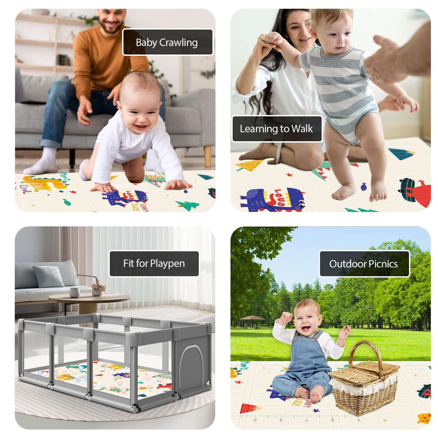 XVISHX Baby Play Mat, 74 x 50 Inch Play Mat Perfect for Use Baby Playpen, Foldable Baby Foam Playmat for Floor, Portable Waterproof Activity PlayMats for Babies, Infants and Toddlers