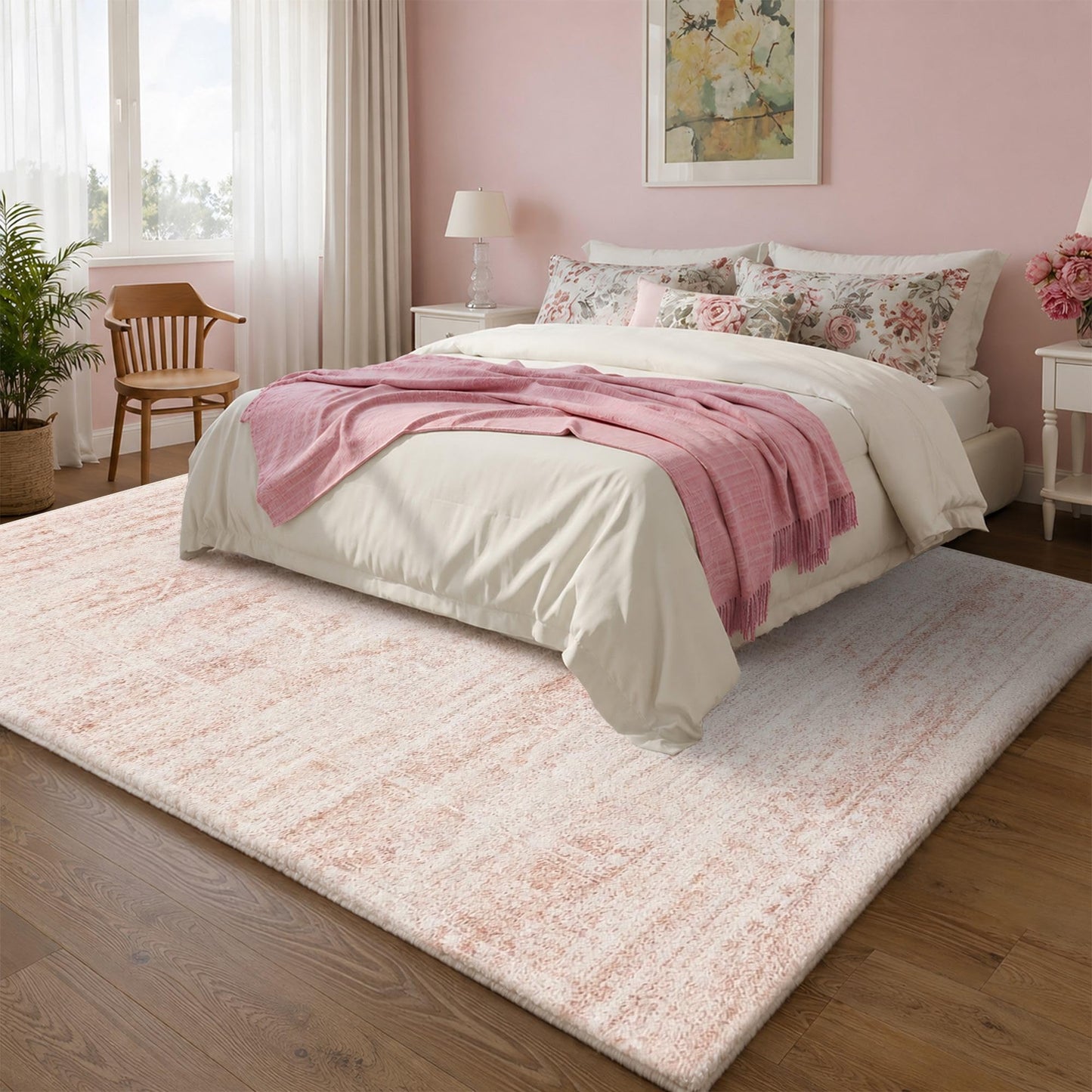 Latte&Fog Ultra Soft Thick Plush Bounce-Back,5x7 Area Rugs for Living Room, High Pile Resilient Padded Cloud-Like Pink Rug for Girls Bedroom, Kids Nursery, Dorm, Non Slip Carpet for Playroom Classroom