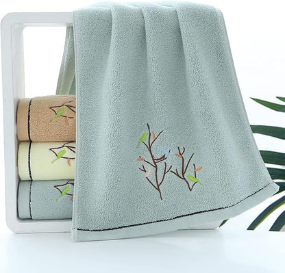 Pidada Hand Towels Set of 2 Embroidered Bird Tree Pattern 100% Cotton Absorbent