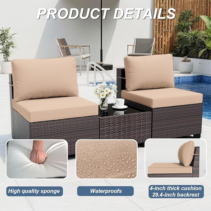 ALAULM 11 Pieces Patio Furniture Set with 2 Swivel Chairs Patio Furniture Outdoor Sectional Sofas with 55000 Gas Fire Pit Patio Conversation Set w/8 Cushions-Sand