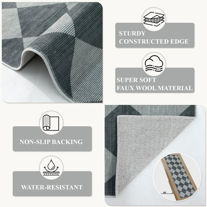 Beeiva Checkered Print Hallway Rug 2x6, Ultra Thin Kitchen Rug Runner Non Slip Washable Carpet Runners for Hallway 6ft, Modern Diamond Stain Resistant Floor Carpet for Bathroom Bedroom Entryway