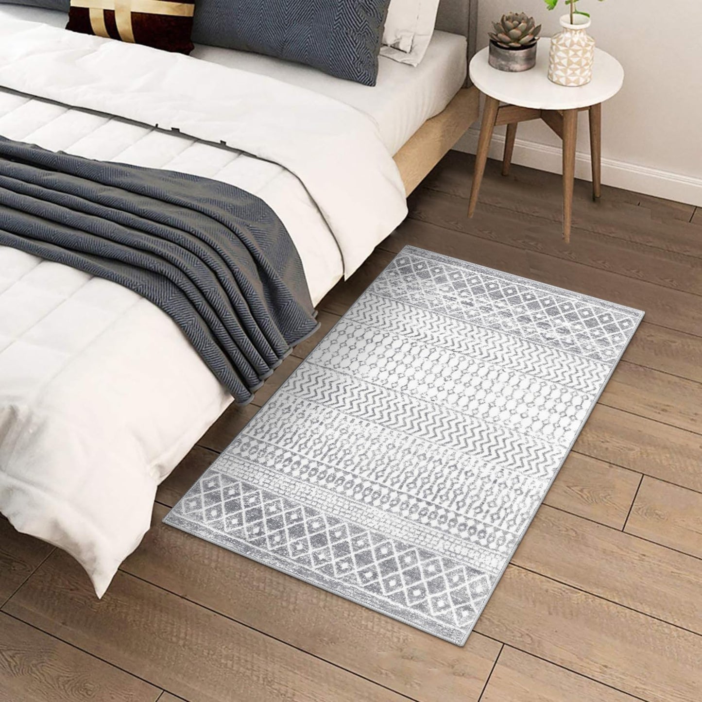 Nailttos Moroccan Washable Rugs, 2x3 Ivory Gray Rug Non-Slip Small Distressed Entryway Rugs, Soft Low-Pile Bedroom Rug Indoor Doormat Carpet for Entryway Kitchen Bathroom