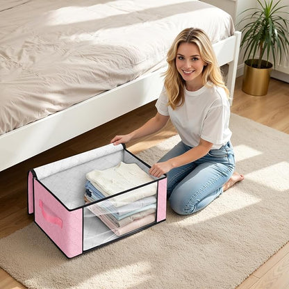 Fab totes 35L Closet Organizers and Storage, Foldable Under Bed Storage Containers, Storage bags for Organizing Bedroom, Closet, Clothing,Organization with Handle (10 Pack,Pink)