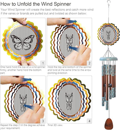 Wind Chimes for Outside with 3D Animations Butterfly Wind Spinner,37" Memorial Wind Chimes Outdoor Garden Decor,Butterfly Gift for Women Mom Grandma Wife,Patio Decorations,Garden Ornaments