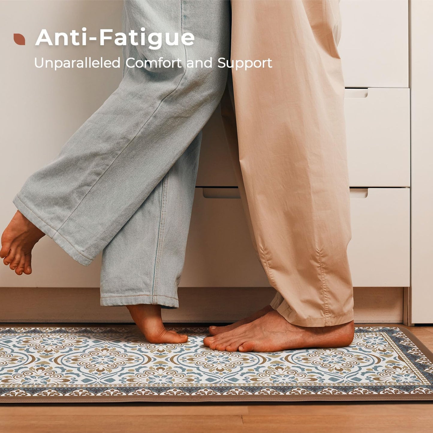 FRESHMINT Anti Fatigue Kitchen Mats for Floor 2 Piece Set, Waterproof & Non-Skid Moroccan Tile Kitchen Rugs, Cushioned Kitchen Mat for Standing Washable Comfort Desk Kitchen Runners, 17x30+17x47