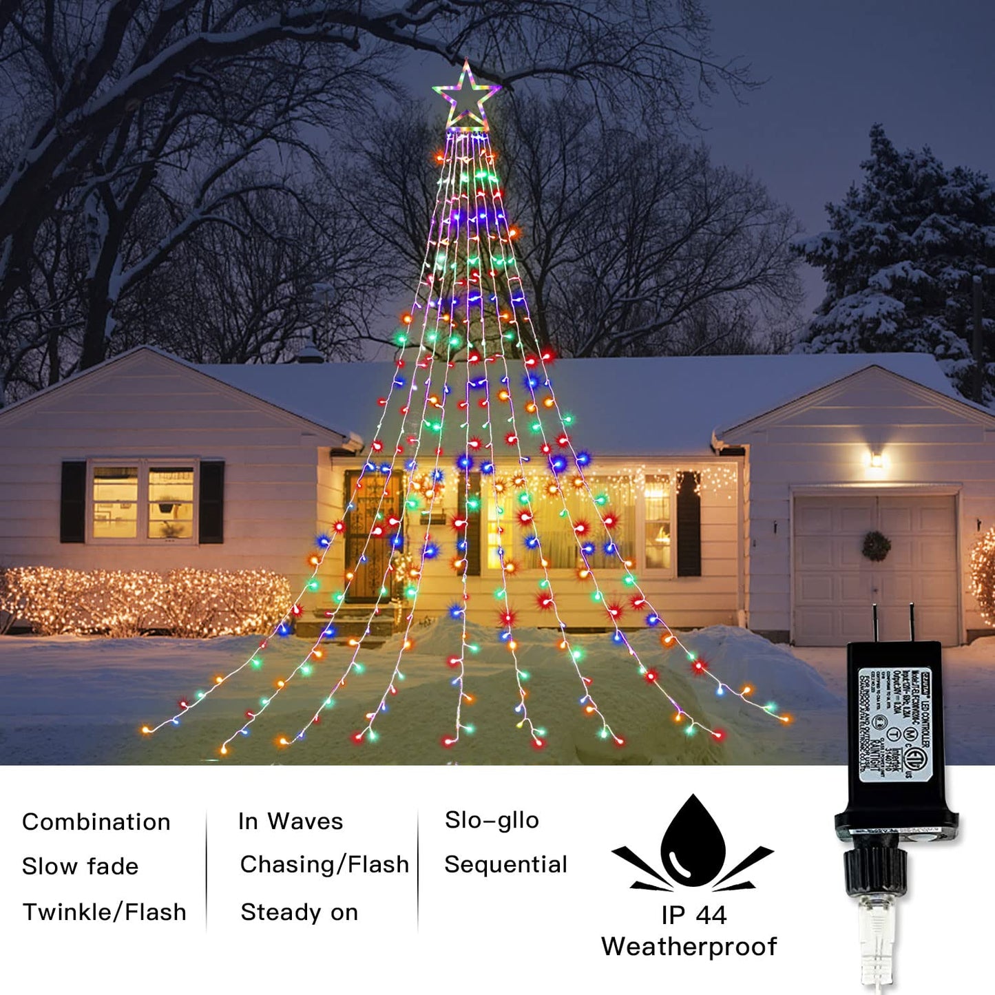 Christmas Decorations Star String Lights,320 LED Outdoor Christmas Tree Lights with 13" Topper Star,8 Modes Waterproof Hanging Fairy Twinkle Lights for Xmas New Year Party Holiday