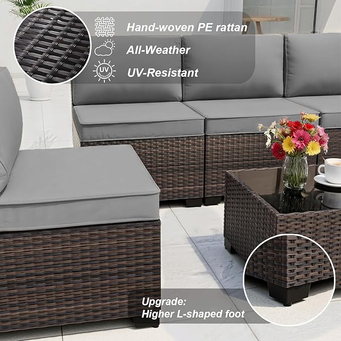 ALAULM 13 Pieces Patio Furniture Set with 2 Swivel Chairs Patio Furniture Outdoor Sectional Sofas with 55000 Gas Fire Pit Patio Conversation Set w/10 Cushions-Grey