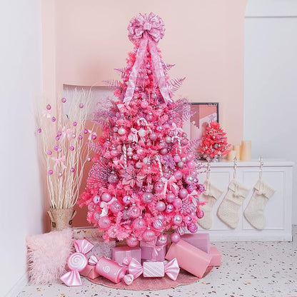 XmasExp 32ct Christmas Ball Ornaments Set -Pink Clear Plastic Shatterproof Xmas Tree Ball Decorations Hanging Baubles for Holiday Decor