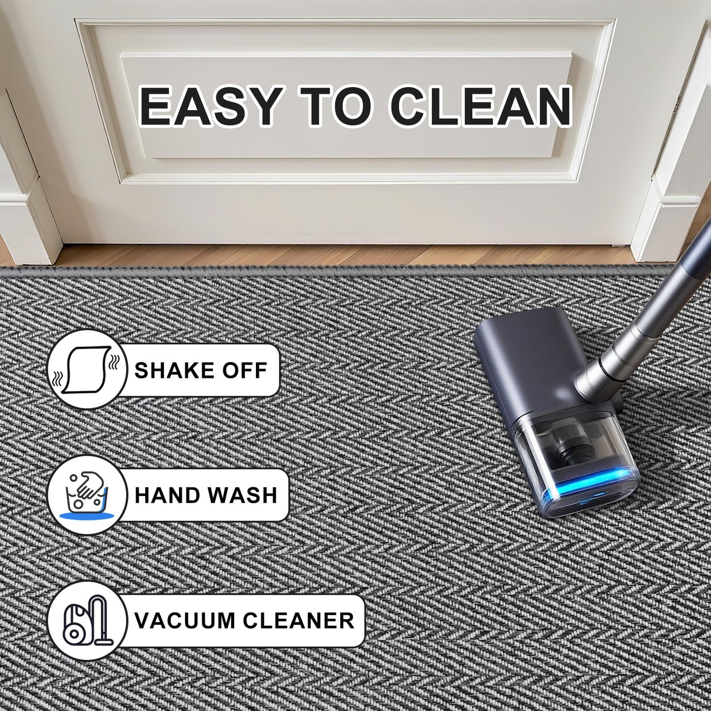 BEISIFLOOR Ultra Thin Door Mat Indoor Entrance 17"x29", Low-Profile Indoor Door Mat, Non Slip Entry Mat Rubber Backing Unique Herringbone Design Inside Doormat Dirt Trapper Entryway Mats, Grey