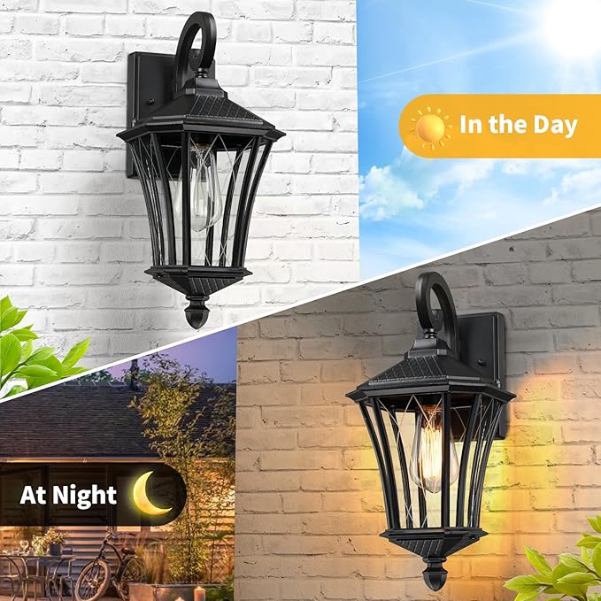 YSN 16'' Large Outdoor Wall Lights 2 Packs, Black Exterior Lighting Fixture Outdoor Sconce Lights, Waterproof Outside Lights for House with E26 Socket, Outdoor Lanterns for Porch, Garage, Farmhouse