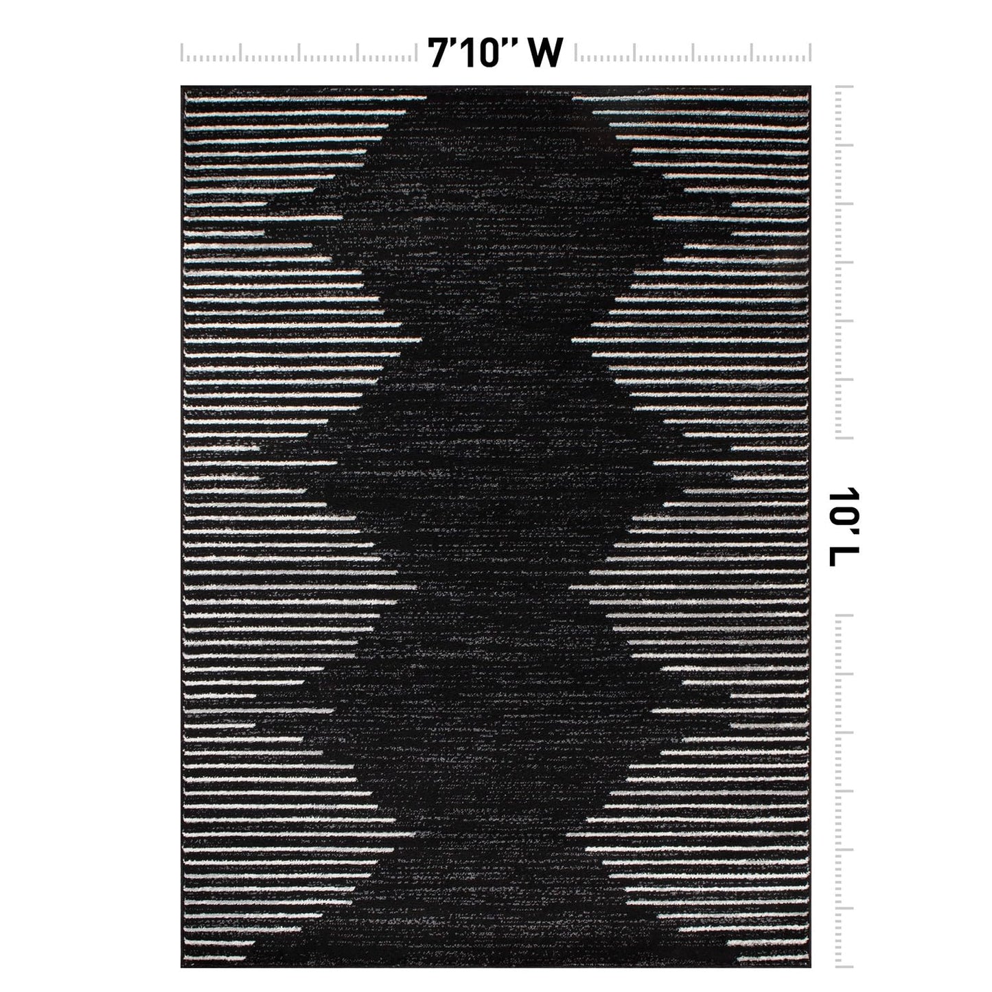 Rugshop Bohemian Stripe Stain Resistant Carpet High Traffic Living Room Kitchen Bedroom Dining Room Large Areas Basement Open Spaces Area Rug 8' x 10' Black