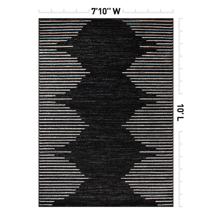 Rugshop Bohemian Stripe Stain Resistant Carpet High Traffic Living Room Kitchen Bedroom Dining Room Large Areas Basement Open Spaces Area Rug 8' x 10' Black