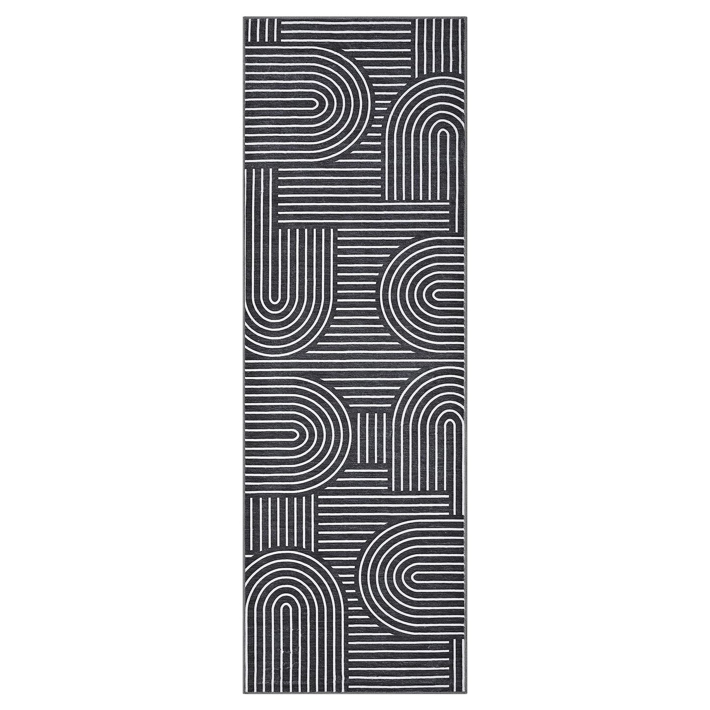 ROYHOME Modern Rug 2x6 Runners for Hallways, Abstract Kitchen Runner Rugs Non Slip Bath Runner, Rainbow Washable Runner Rug for Bedroom, Soft Long Rugs for Entryway Bathroom Laundry Dorm, Black