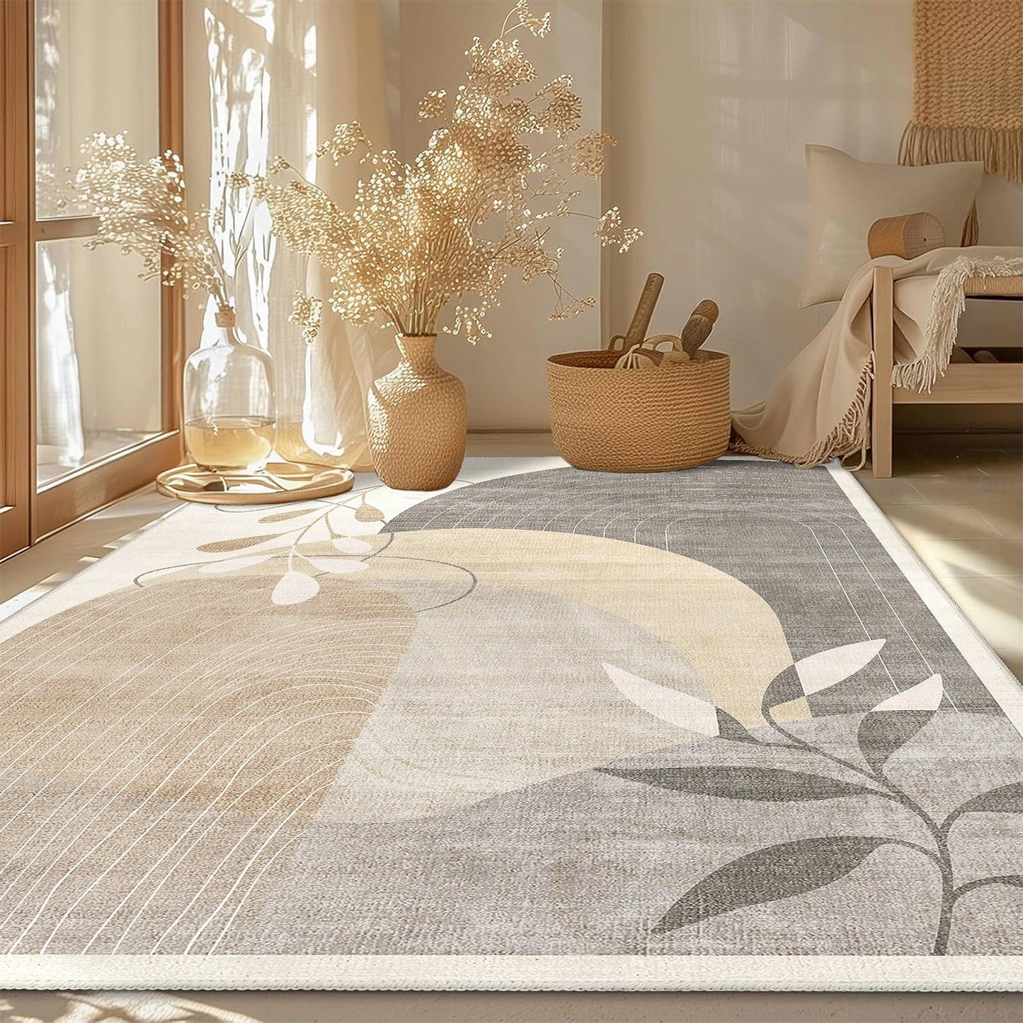 MUJOO 5x7 Area Rugs Washable Low Pile Non Slip Mid Century Modern Large