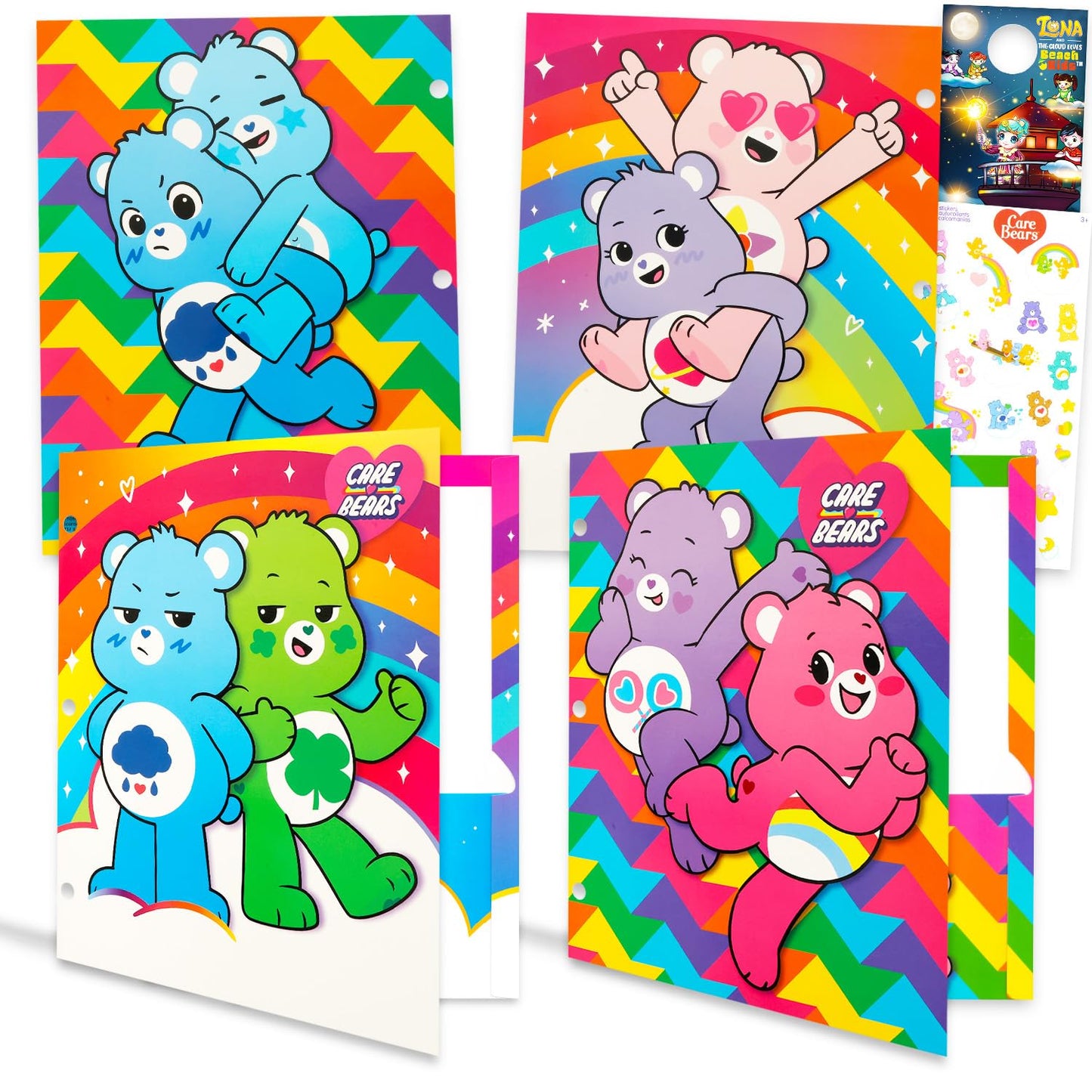 Care Bears Folder Set - Bundle with 4 Laminated Folders with 2 Pockets Each for Office, Classroom, Plus More | Care Bears School Supplies
