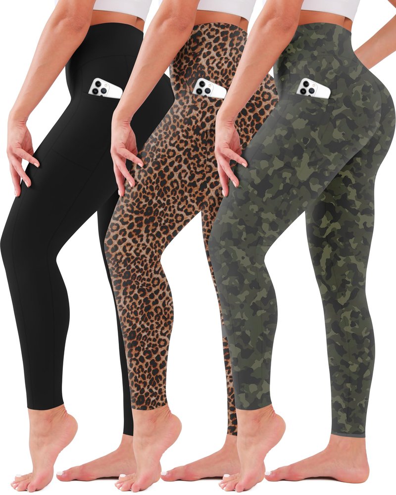 SUNCLOVE 3 Pack Leggings with Pockets for Women High Waisted Tummy Control Soft Yoga Pants Womens Workout Gym Leggings