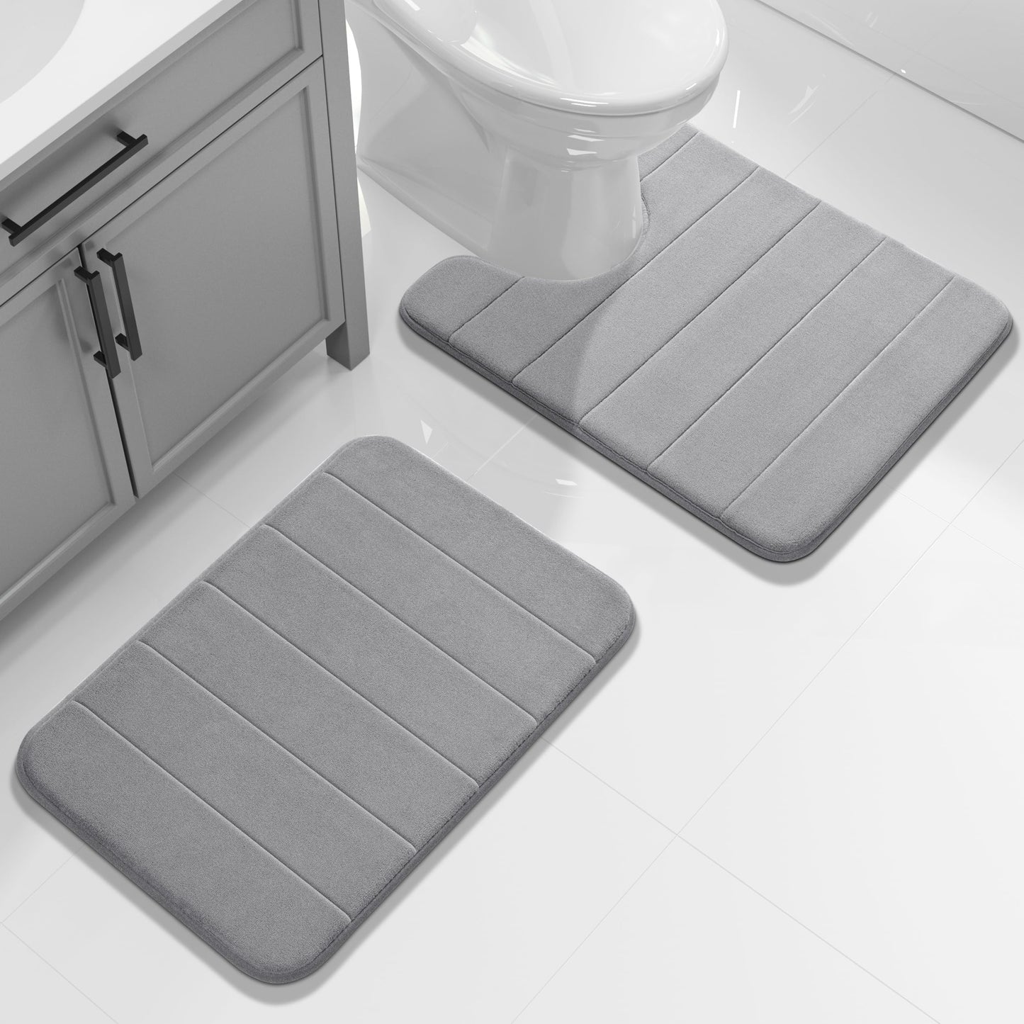 Yimobra Memory Foam Toilet Bath Mat U-Shaped, Commode Contour Rug, Soft and Comfortable, Super Water Absorption, Non-Slip, Thick, Machine Wash and Easier to Dry for Bathroom, 24 X 20 Inches, Grey