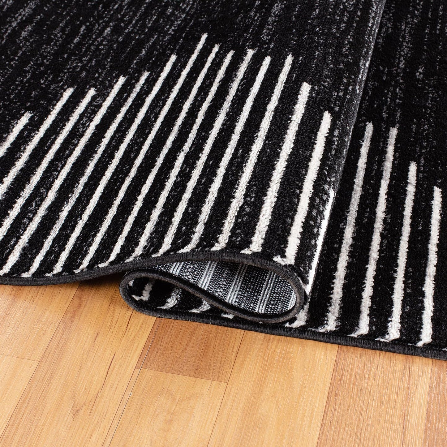 Rugshop Bohemian Stripe Stain Resistant High Traffic Living Room Kitchen Bedroom Dining Home Office Round Area Rug 6' Round Black