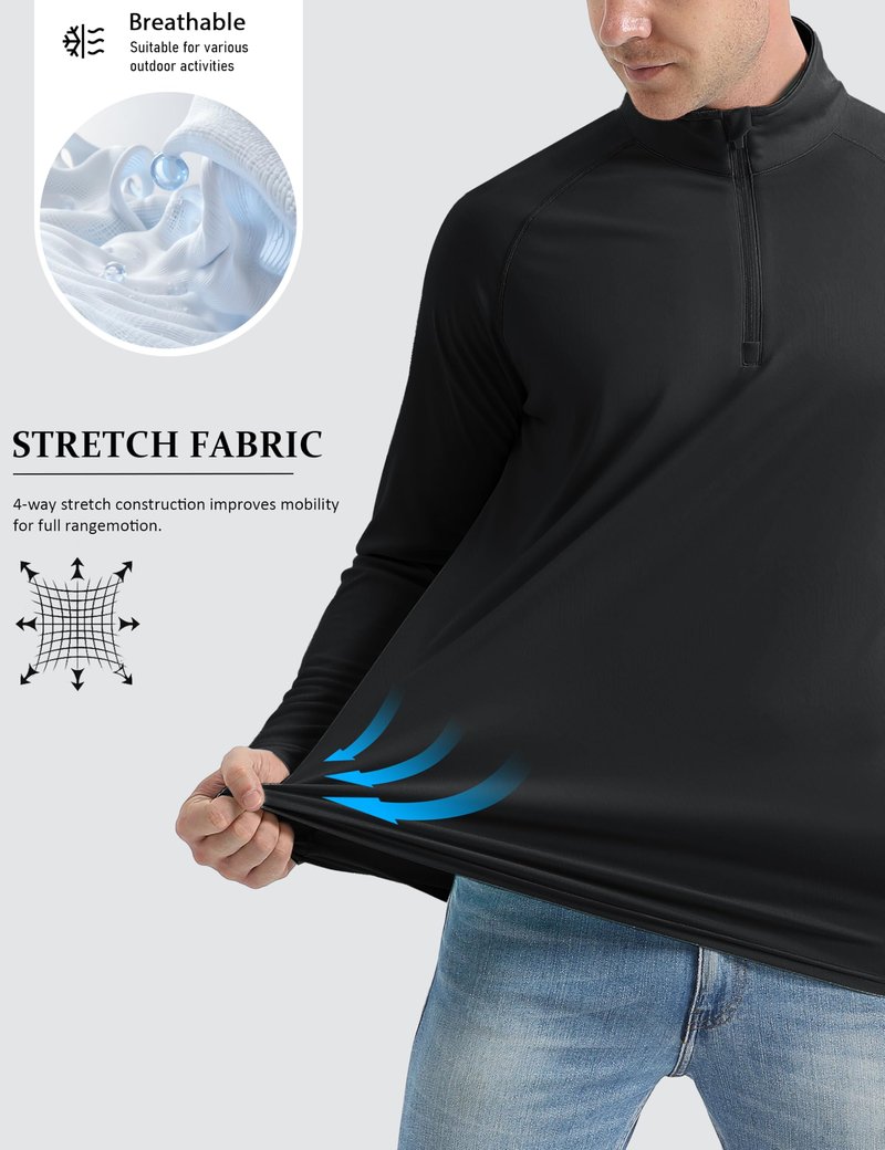 Fishing Shirts for Men Long Sleeve Men's Sun Protective Quarter Zip Shirt Rash Guard Shirts Running Shirts for Men Summer Shirts for Men Black
