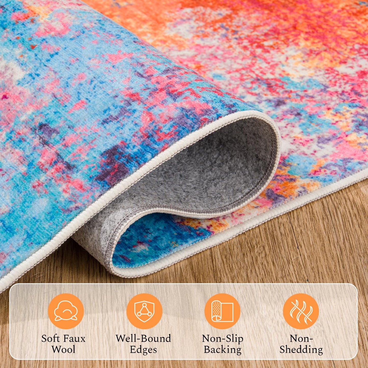Rugflix 8x10 Area Rugs for Living Room, Colorful Rainbow Washable Rug Stain-Resistant Low Pile, Modern Large Carpet for Bedroom Dining Room Home Office Kids Room Nursery
