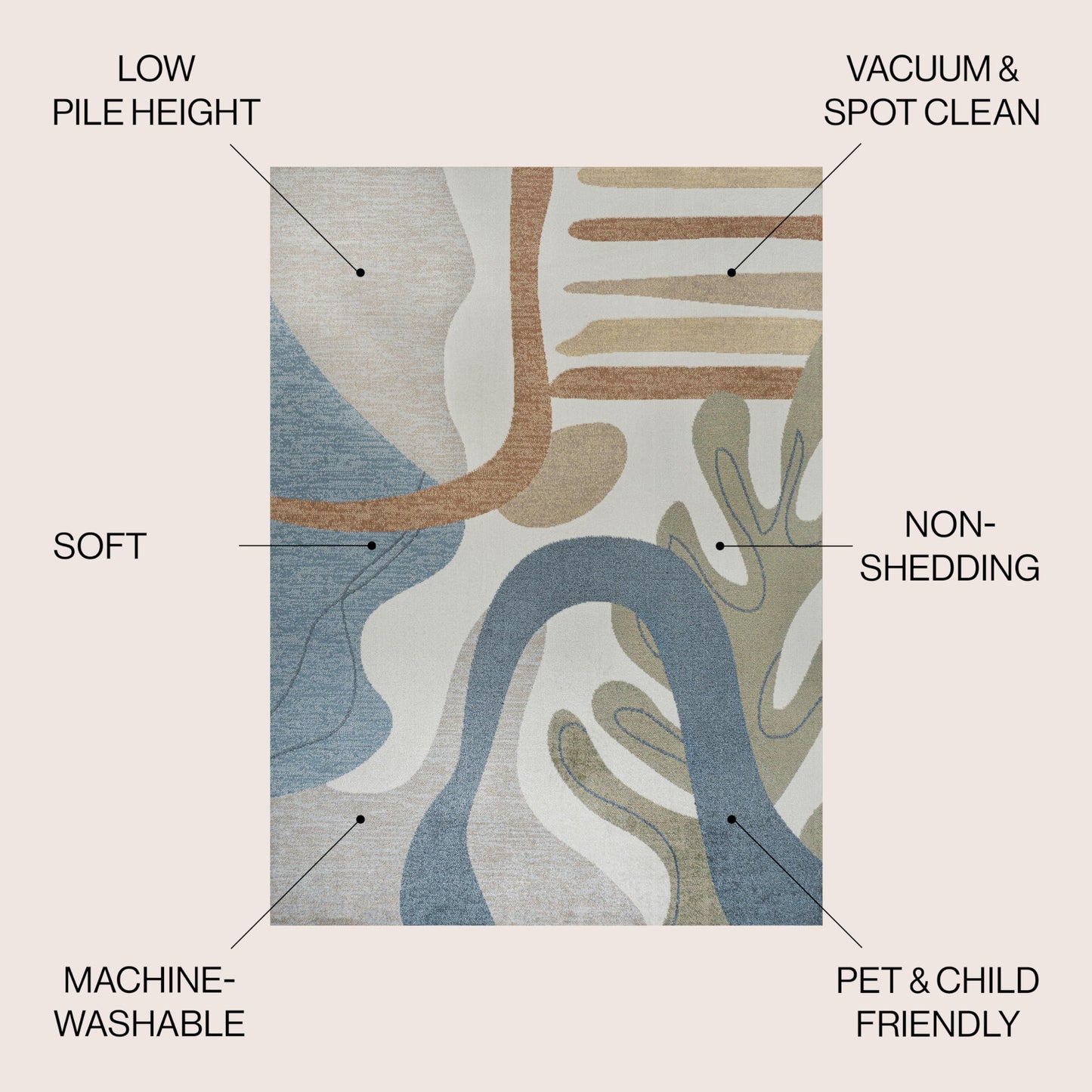 JONATHAN Y Machine Washable Cream/Multi Indoor Area Rug 8X10 ft, Algae Abstract Glam Botanical for Living Room, Bedroom, Kitchen, Office, Easy-Cleaning, Pet-Friendly, Non-Shedding WSH301A-8