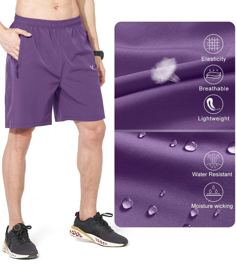 NORTHYARD Men's Athletic Running Shorts Gym Workout 7"/9"/5" Quick Dry Lightweight Sports Basketball Tennis 3 Zipper Pockets Purple L