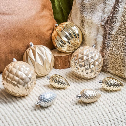 JORNOY Christmas Tree Ornaments, 4inch/100mm Shatterproof Ornaments for Christmas Tree Set - Large Plastic Decorative Hanging Balls Ornaments for Xmas Tree Decorations Party, 12ct (Champagne)