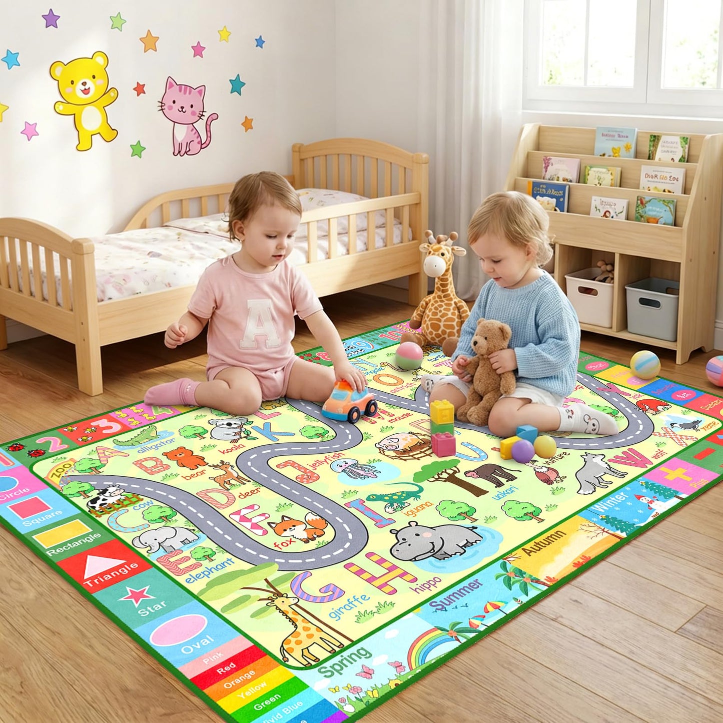 HBUFBUQ Educational ABC Area Rug 2.5x4 Feet Kids Rugs for Playroom Non Slip Alphabet Animals Numbers Shapes Floor Mat for Bedroom Nursery Classroom Boys Girls Learning Carpet