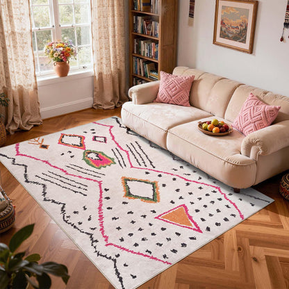 jinchan 5x7 Area Rug Beige Washable Modern Boho Rug Geometric Hot Nerd Floor Rug Soft Low Pile Floor Cover Non Slip Accent Mat Lightweight Cozy Carpet for Living Room Bedroom Dining Room Study Dorm