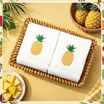 2 Pcs Pineapple Hand Towels White-Yellow Bathroom Decor 14x29 Inch Embroidered