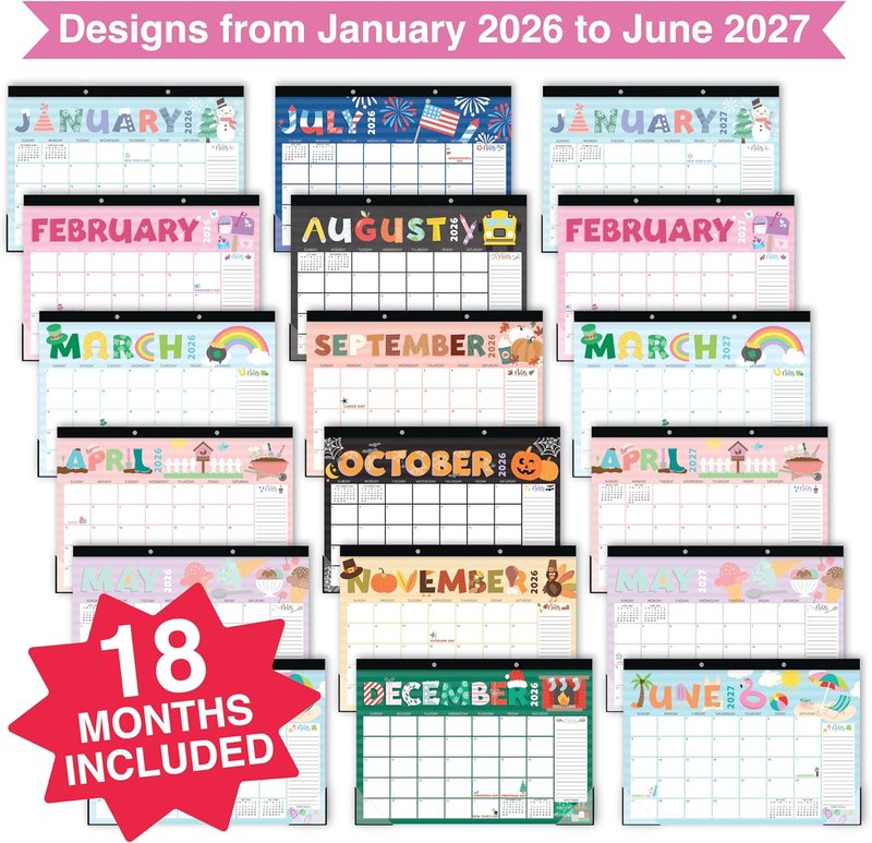 Large Teacher Desk Calendar 2026-2027 - 18-Month Desktop Calendar for Home, Office & Classroom | Cute Teacher Gifts
