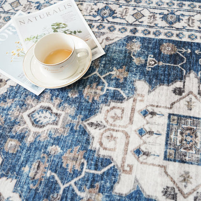 2x6 Washable Hallway Runner Rug: Indoor Farmhouse Kitchen Rugs Oriental Thin Non-Slip Entryway Carpet Ultra Soft Water Resisitant Floor Mat for Living Room Bedroom for Bathroom Laudry(2 X 6,Blue)